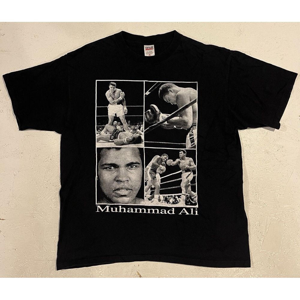 Vintage Muhammad Ali Shirt Mens XL Black Short Sleeve Boxing Iconic Pictures